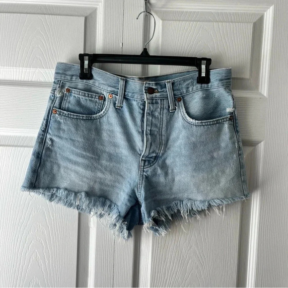 Madewell Sz 27 Relaxed Denim Shorts Cedarcroft Wash Slouchy Cut Offs Button Fly - Picture 2 of 5